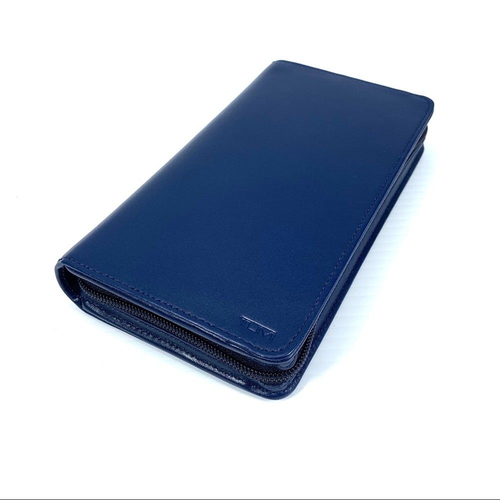 Tumi Zip Around Travel Wallet Ocean Blue Leather